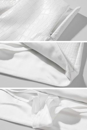 ROVENTE Croc-Embossed White Leather Mini Skirt