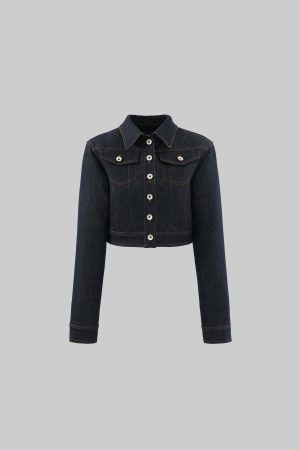 ROVENTE Cropped Denim Jacket with Structured Fit and Contrast Stitching