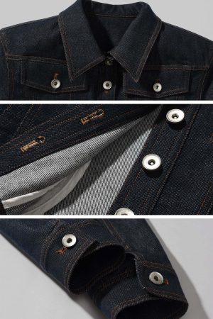 ROVENTE Cropped Denim Jacket with Structured Fit and Contrast Stitching