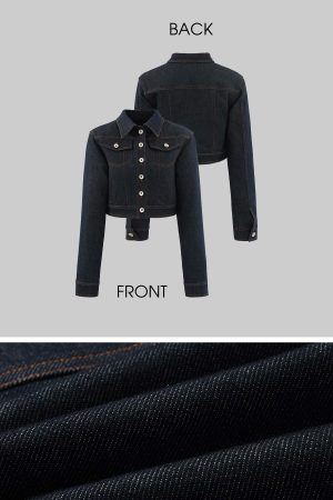 ROVENTE Cropped Denim Jacket with Structured Fit and Contrast Stitching