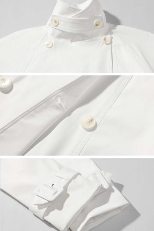 ROVENTE Cropped Double-Breasted Trench Jacket with Structured Lapels and Buckled Cuffs