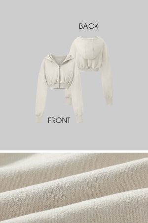 ROVENTE Cropped Hoodie with Zip and Gathered Hem