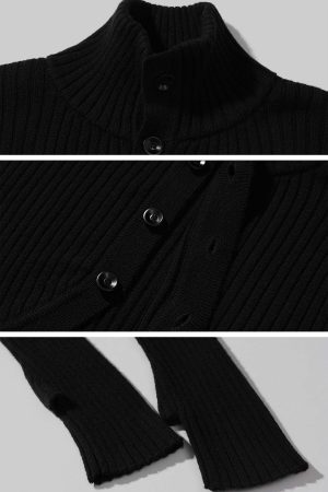 ROVENTE Cropped Knit Cardigan with High Neck and Button Closure