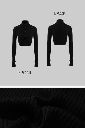 ROVENTE Cropped Knit Cardigan with High Neck and Button Closure