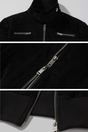 ROVENTE Cropped Suede Jacket with High Collar and Zipper Detailing