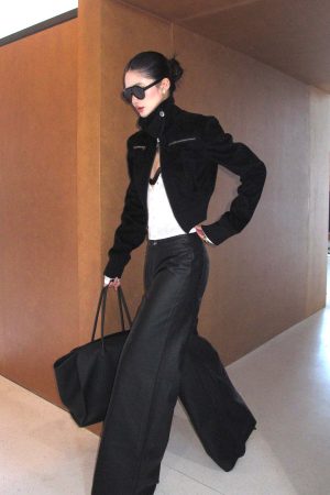 ROVENTE Cropped Suede Jacket with High Collar and Zipper Detailing