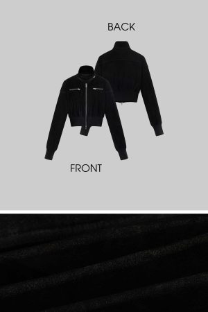 ROVENTE Cropped Suede Jacket with High Collar and Zipper Detailing