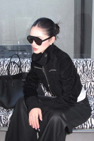 ROVENTE Cropped Suede Jacket with High Collar and Zipper Detailing