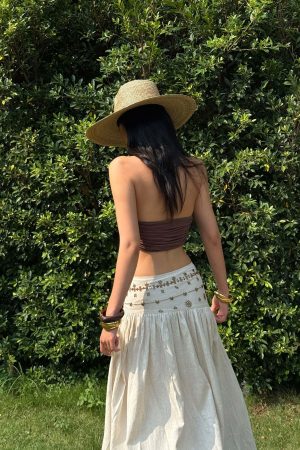 ROVENTE Cross-Drape Halter Top with High Neck Twist Detail