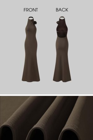 ROVENTE Cutout Halter Gown with Rosette Detail