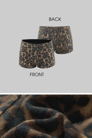 ROVENTE Deep V Black Top with Leopard Bra and Leopard Print Shorts Set