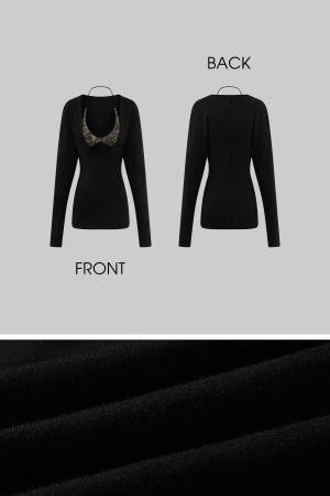 ROVENTE Deep V Black Top with Leopard Bra and Leopard Print Shorts Set