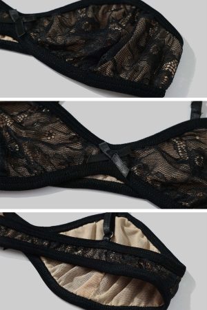 ROVENTE Deep V Cutout Bodysuit with Lace Bra Detail