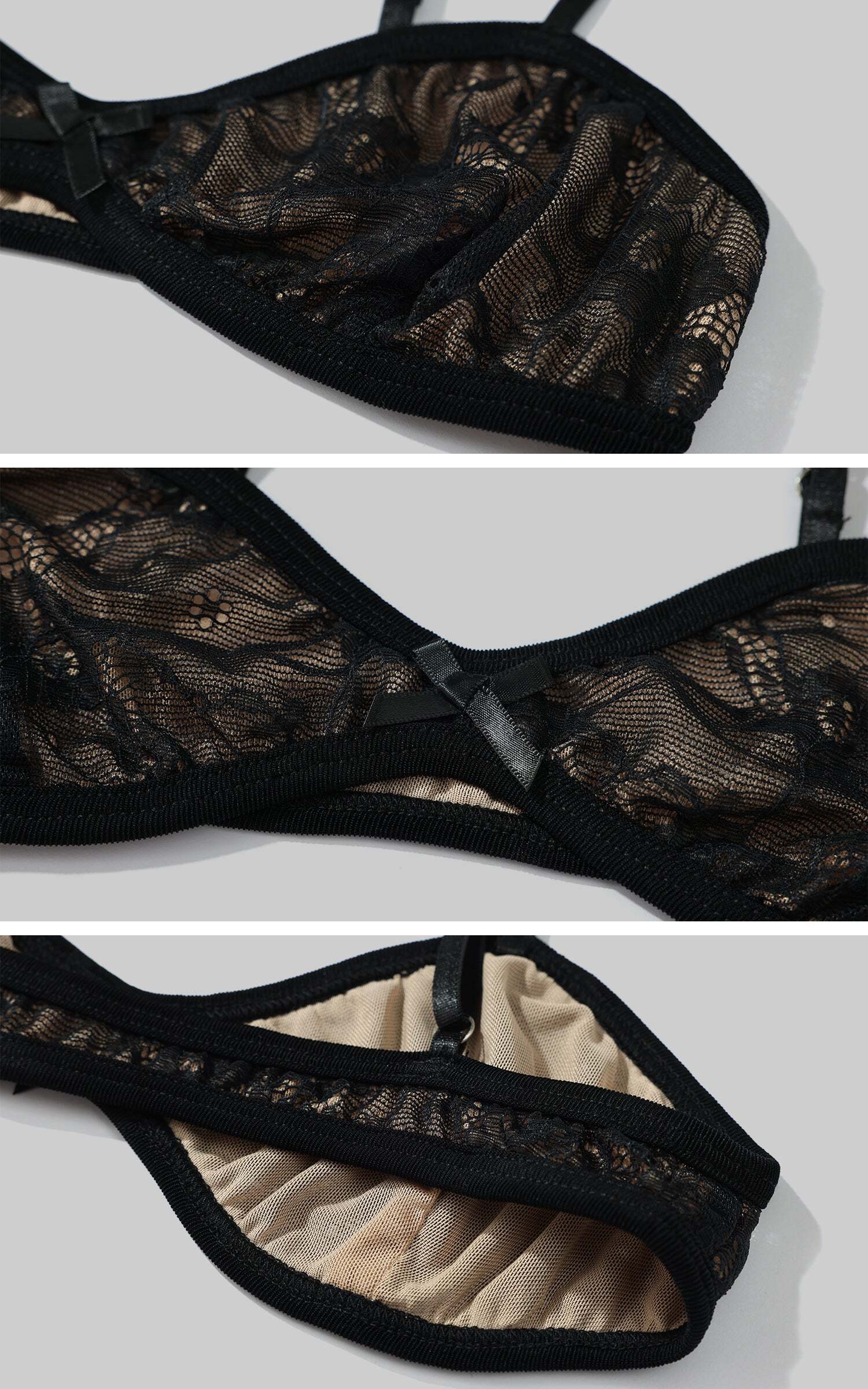 ROVENTE Deep V Cutout Bodysuit with Lace Bra Detail ROVENTE Deep V Cutout Bodysuit with Lace Bra Detail