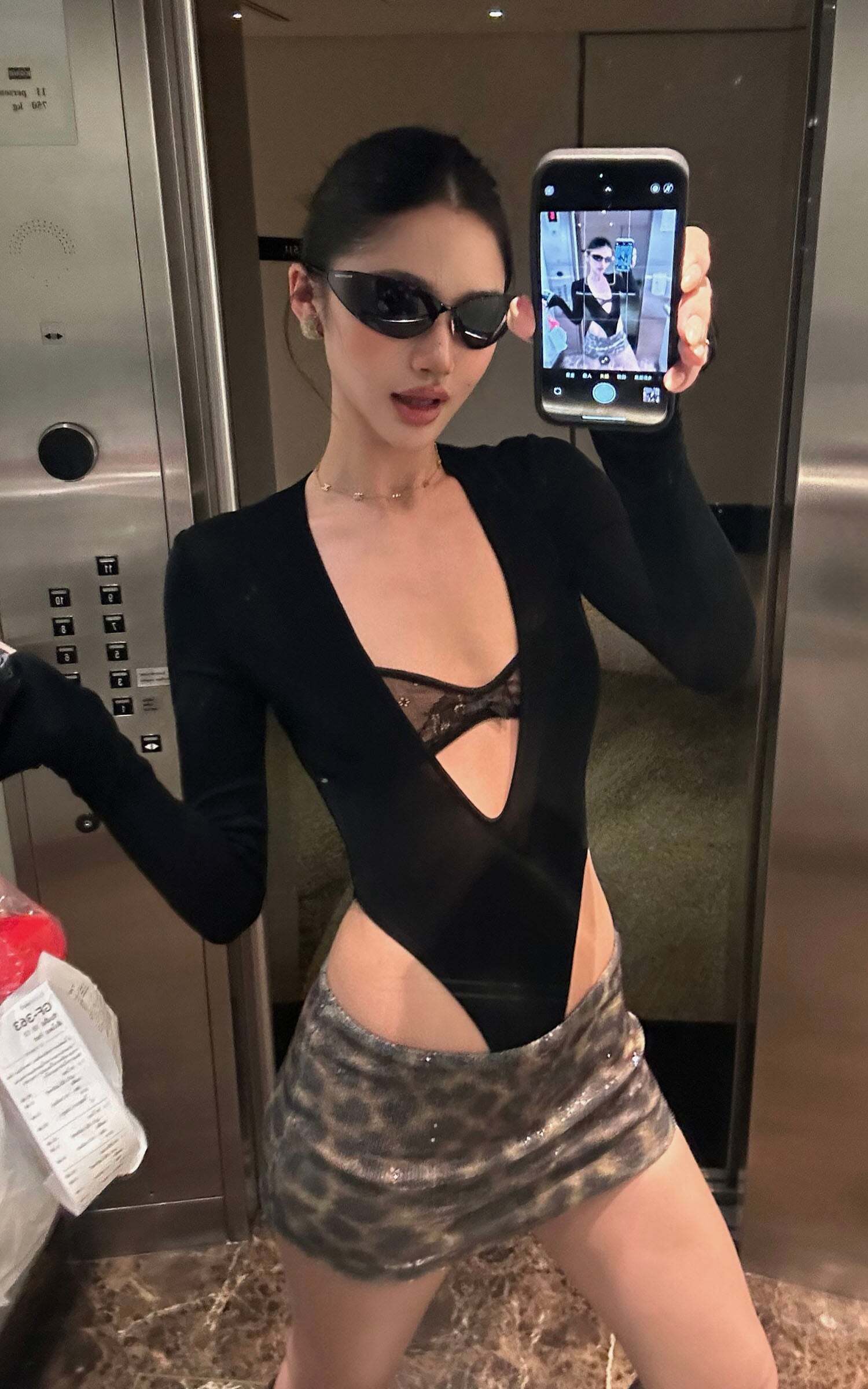 ROVENTE Deep V Cutout Bodysuit with Lace Bra Detail ROVENTE Deep V Cutout Bodysuit with Lace Bra Detail