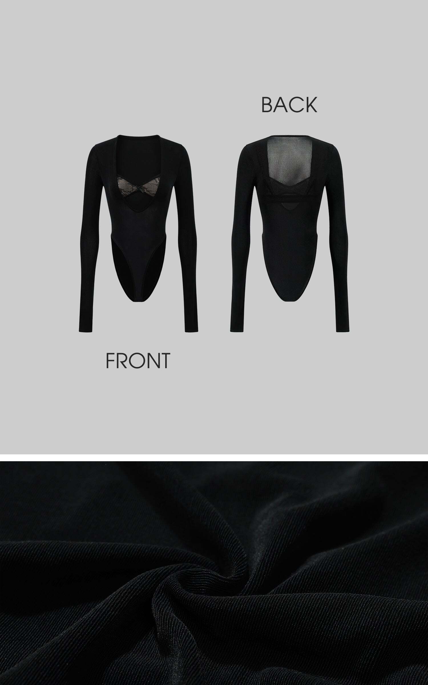 ROVENTE Deep V Cutout Bodysuit with Lace Bra Detail ROVENTE Deep V Cutout Bodysuit with Lace Bra Detail