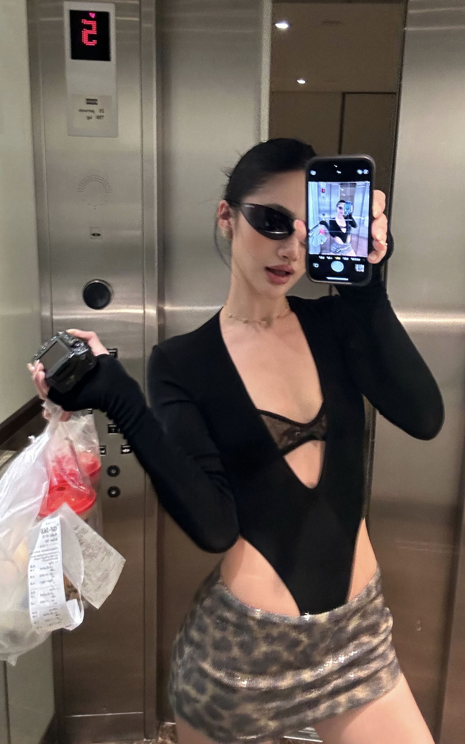 ROVENTE Deep V Cutout Bodysuit with Lace Bra Detail ROVENTE Deep V Cutout Bodysuit with Lace Bra Detail