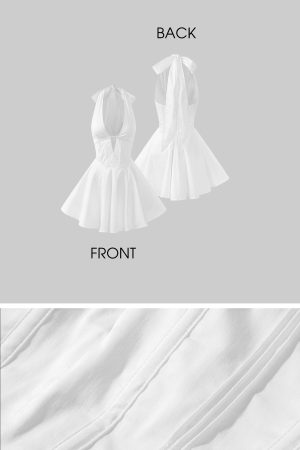 ROVENTE Deep V Halter Mini Dress with Flared Skirt