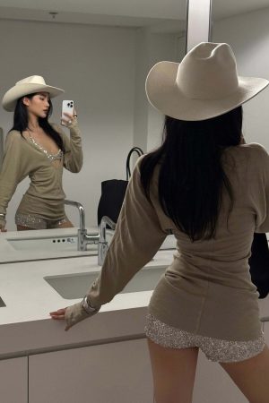 ROVENTE Deep V Knit Top with Sequin Bra and Shorts Set