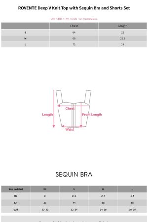 ROVENTE Deep V Knit Top with Sequin Bra and Shorts Set