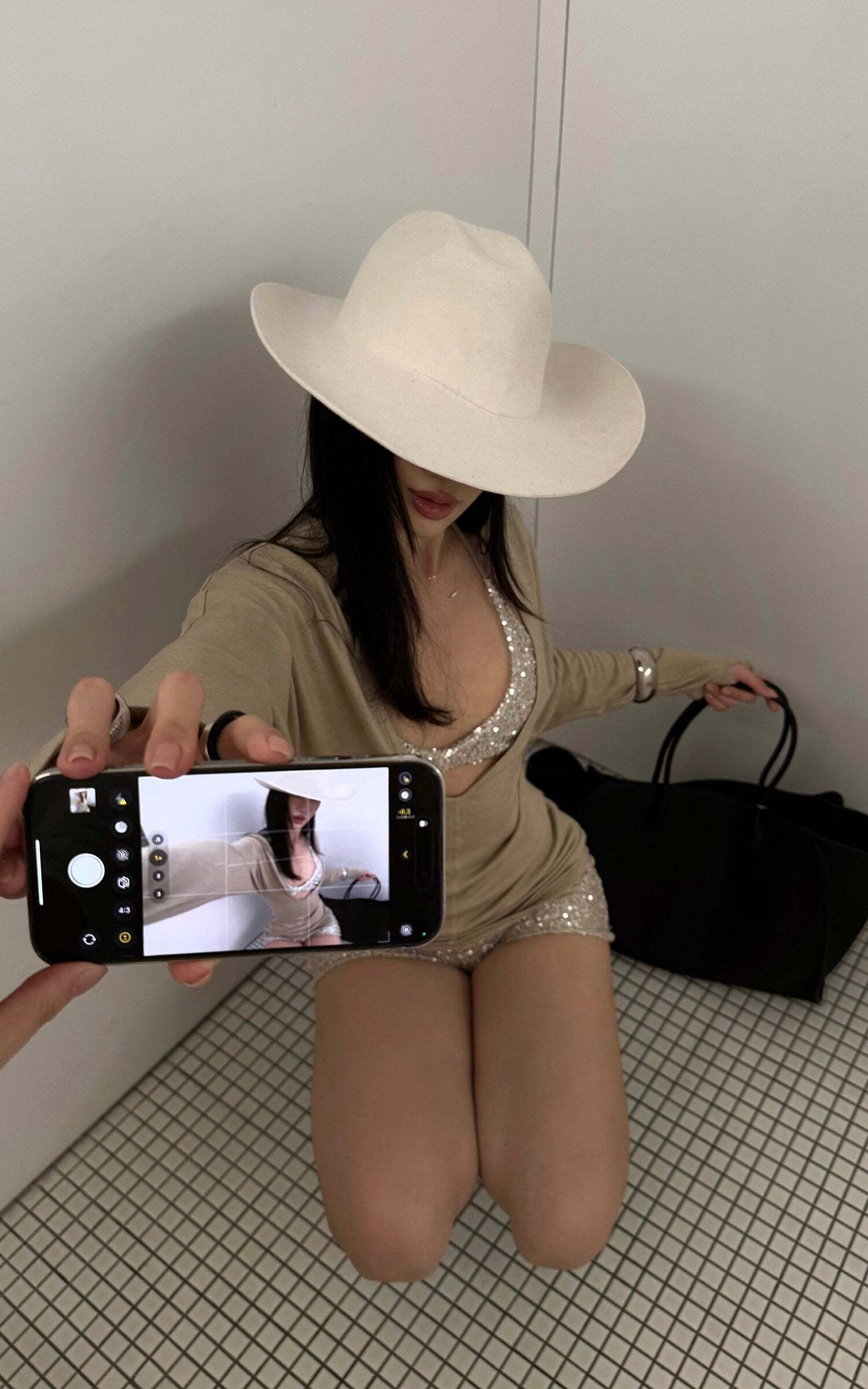 ROVENTE Deep V Knit Top with Sequin Bra and Shorts Set ROVENTE Deep V Knit Top with Sequin Bra and Shorts Set