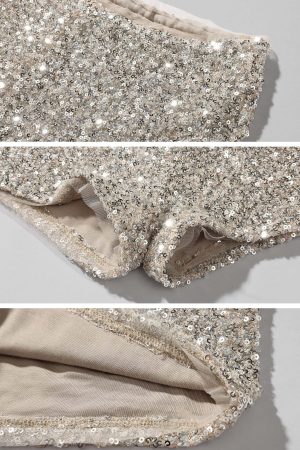 ROVENTE Deep V Knit Top with Sequin Bra and Shorts Set