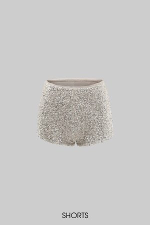 ROVENTE Deep V Knit Top with Sequin Bra and Shorts Set