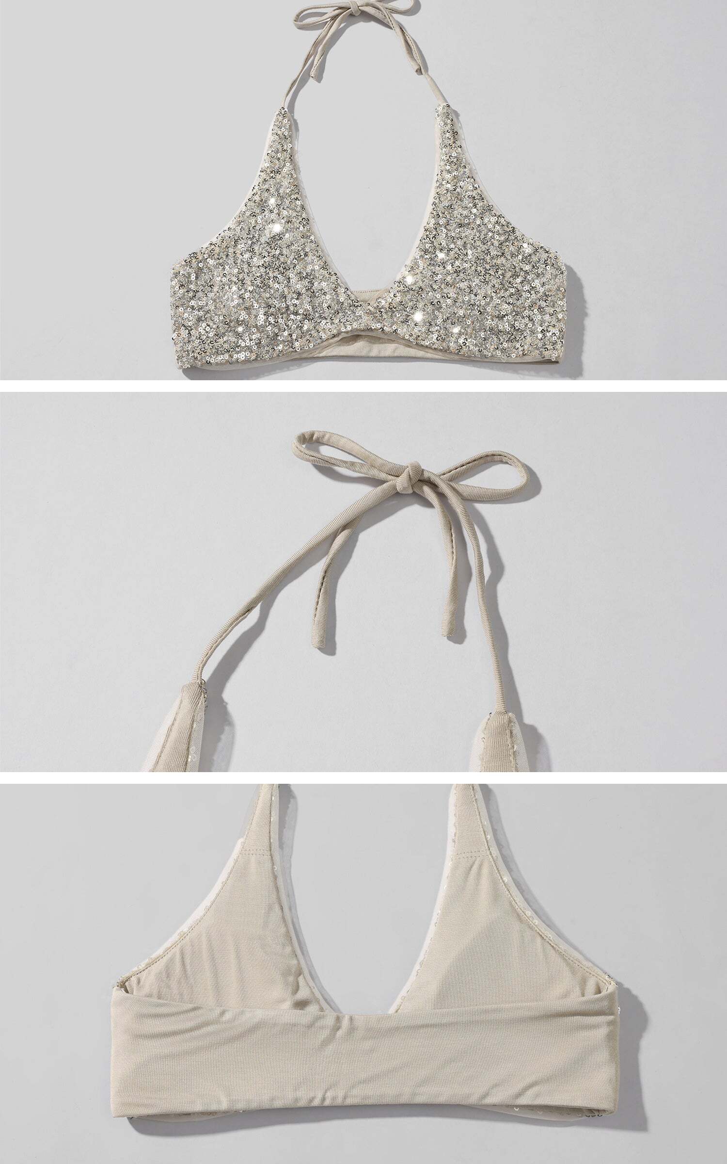 ROVENTE Deep V Knit Top with Sequin Bra and Shorts Set ROVENTE Deep V Knit Top with Sequin Bra and Shorts Set