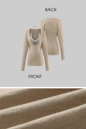 ROVENTE Deep V Knit Top with Sequin Bra and Shorts Set