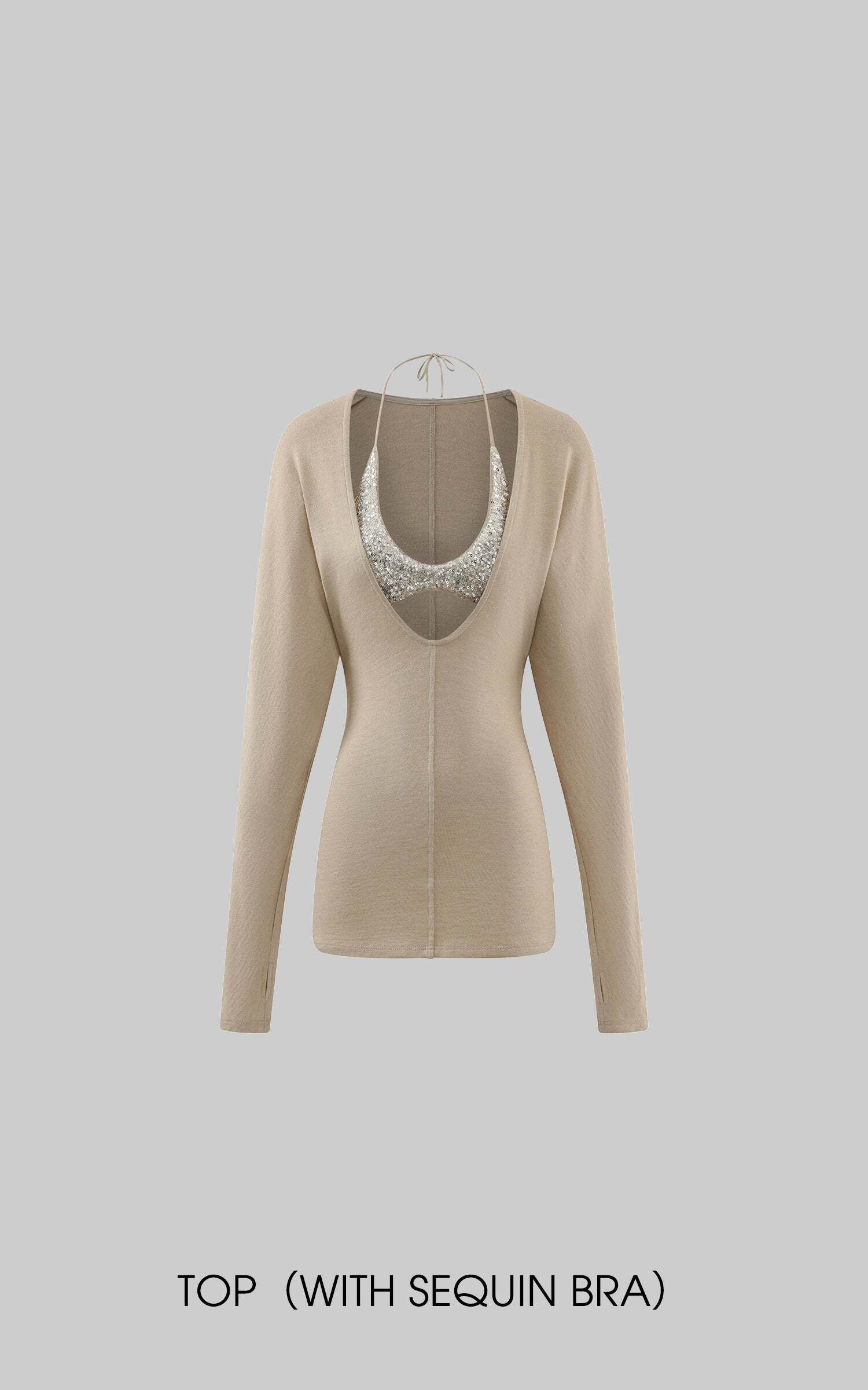 ROVENTE Deep V Knit Top with Sequin Bra and Shorts Set ROVENTE Deep V Knit Top with Sequin Bra and Shorts Set