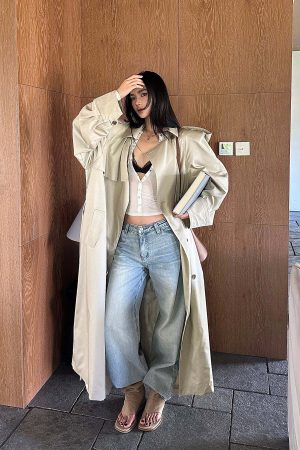 ROVENTE Double Breasted Trench Coat with Belted Waist