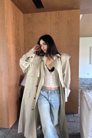 ROVENTE Double Breasted Trench Coat with Belted Waist