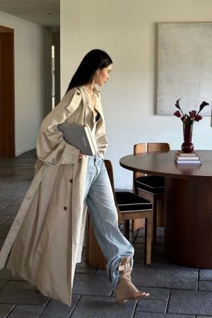 ROVENTE Double Breasted Trench Coat with Belted Waist