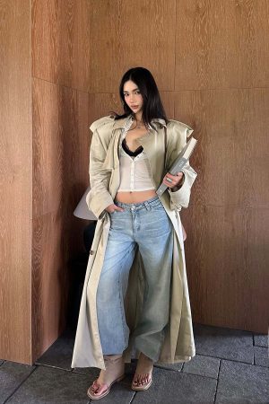 ROVENTE Double Breasted Trench Coat with Belted Waist