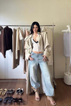 ROVENTE Double Breasted Trench Coat with Belted Waist