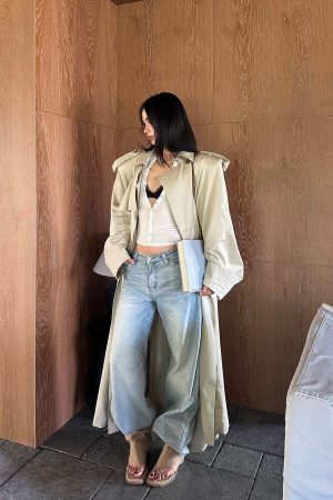 ROVENTE Double Breasted Trench Coat with Belted Waist