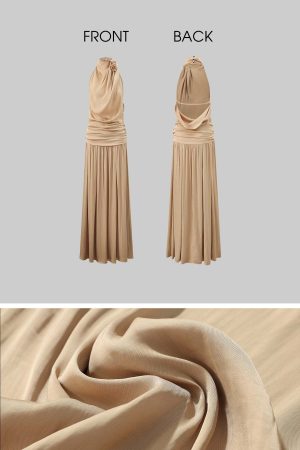 ROVENTE Draped Backless Rose Maxi Dress