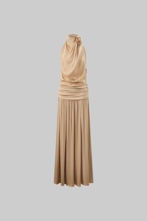 ROVENTE Draped Backless Rose Maxi Dress