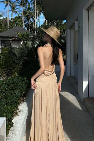 ROVENTE Draped Backless Rose Maxi Dress