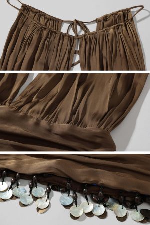 ROVENTE Draped Beaded Hem Mini Dress