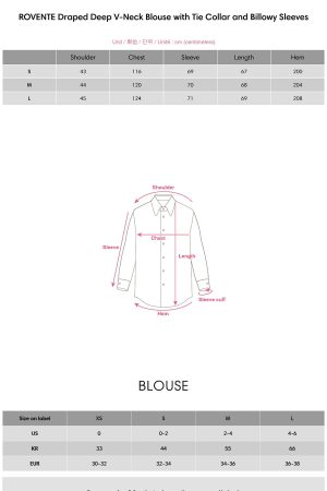 ROVENTE Draped Deep V-Neck Blouse with Tie Collar and Billowy Sleeves