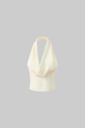 ROVENTE Draped Halter Corset Top in Pearl