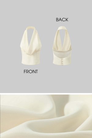 ROVENTE Draped Halter Corset Top in Pearl