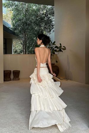 ROVENTE Draped Halter Corset Top in Pearl