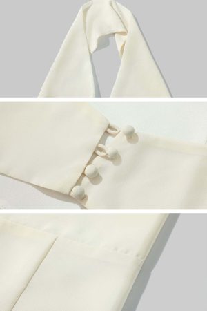 ROVENTE Draped Halter Corset Top in Pearl