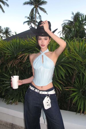 ROVENTE Draped Halterneck Corset Top