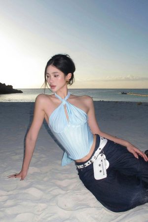 ROVENTE Draped Halterneck Corset Top