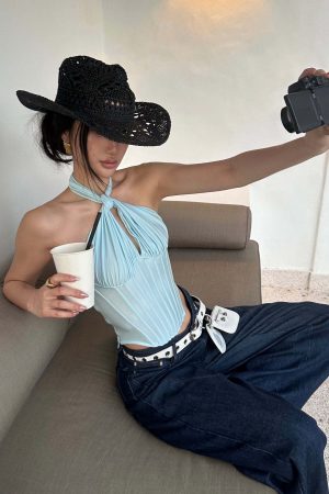 ROVENTE Draped Halterneck Corset Top