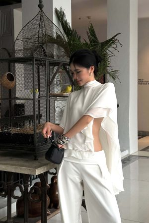 ROVENTE Draped Layered Cape Blouse