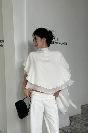 ROVENTE Draped Layered Cape Blouse
